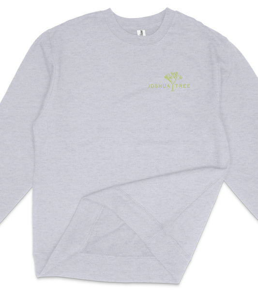A gray long-sleeved shirt with a green logo on the left side.