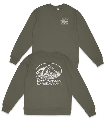 Rocky Mountain National Park Midweight Crewneck Graphic Sweatshirt - Unisex Outdoor Pullover