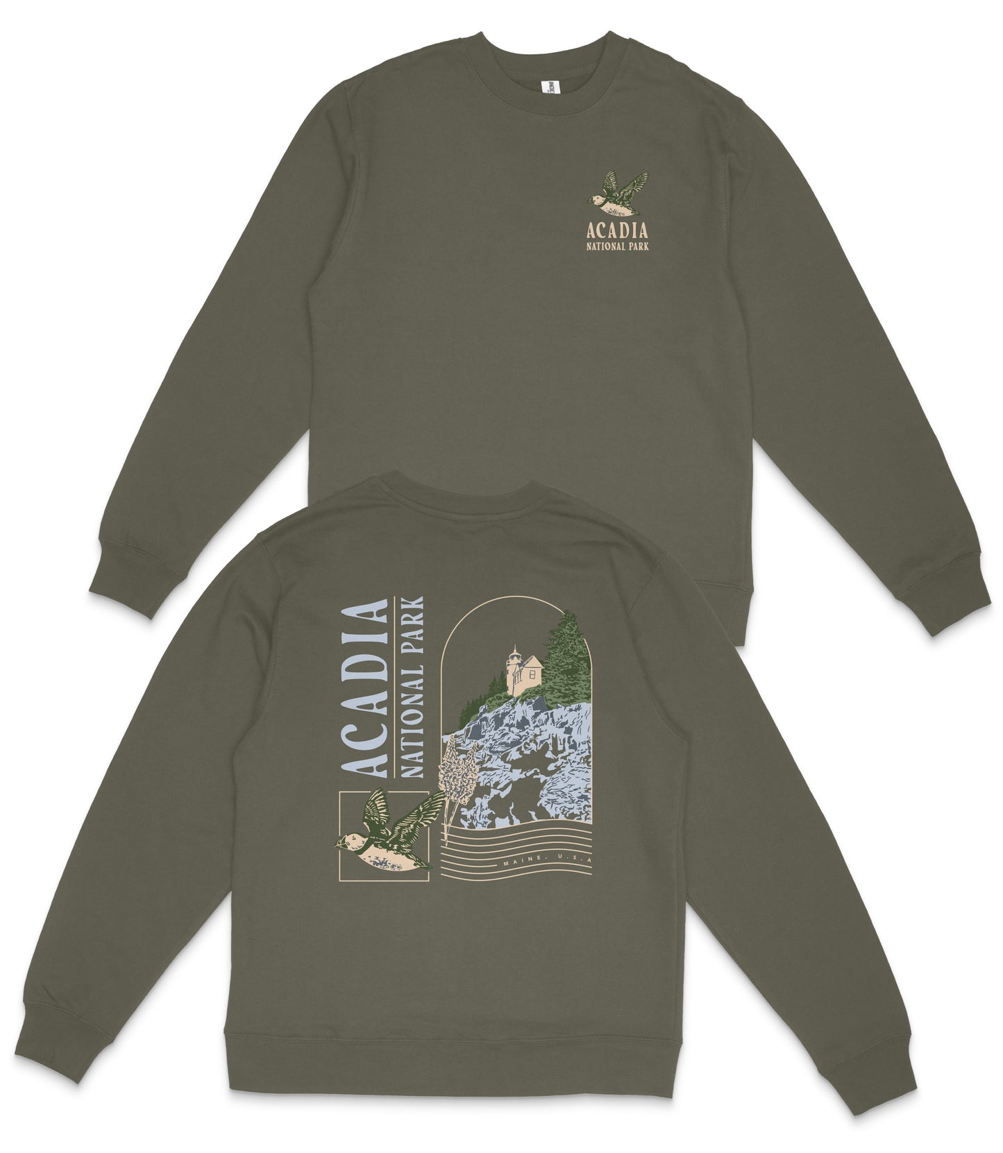 Acadia National Park Midweight Crewneck Graphic Sweatshirt - Unisex Outdoor Pullover
