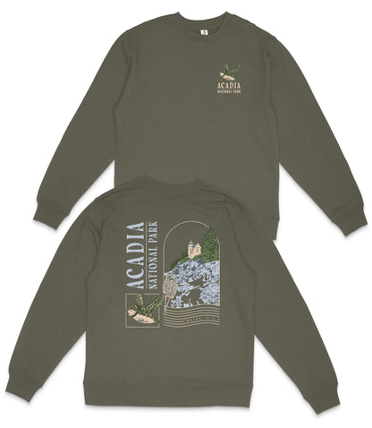 Acadia National Park Midweight Crewneck Graphic Sweatshirt - Unisex Outdoor Pullover
