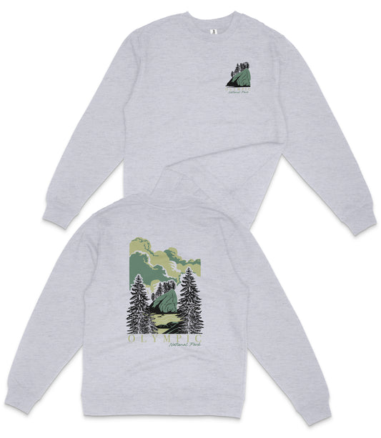 Olympic National Park Midweight Crewneck Graphic Sweatshirt - Unisex Outdoor Pullover