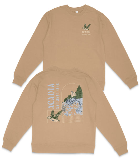 Acadia National Park Midweight Crewneck Graphic Sweatshirt - Unisex Outdoor Pullover