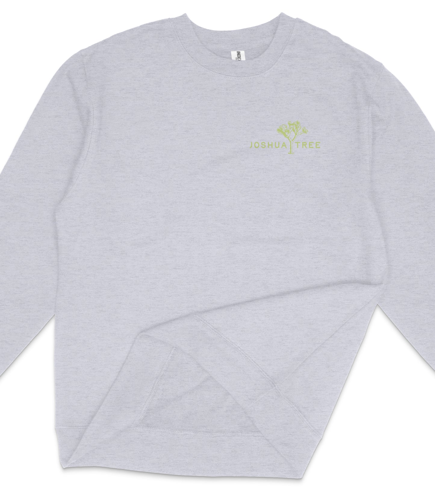 A gray long-sleeved shirt with a green logo on the left side.