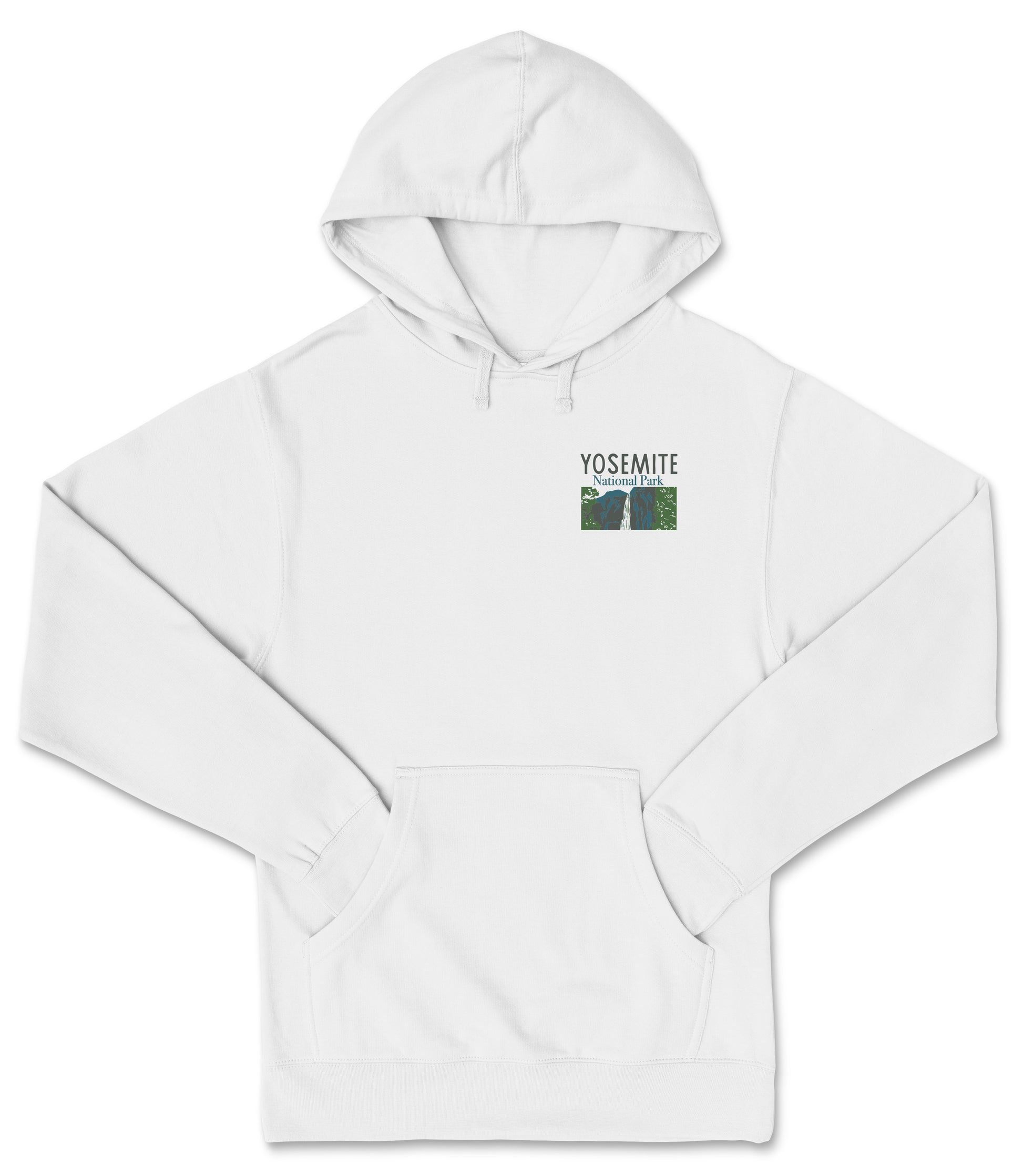 A white hoodie with the text "YOSEMITE" printed on the front.